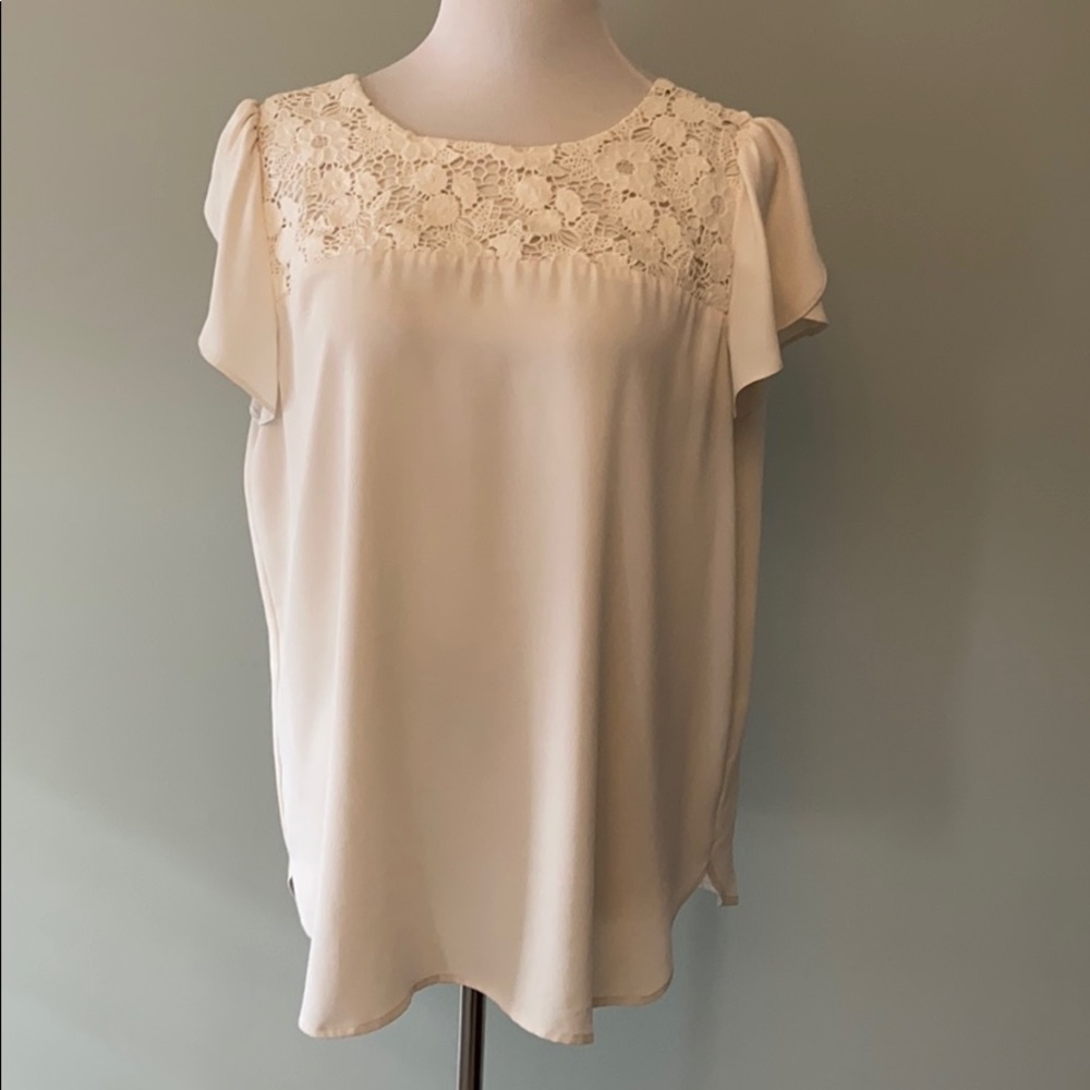 Loft ivory blouse with flutter sleeves, size large